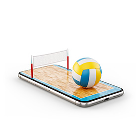 3d in beeldvroming. Afbeelding toont een volleybal plein op een smartphone