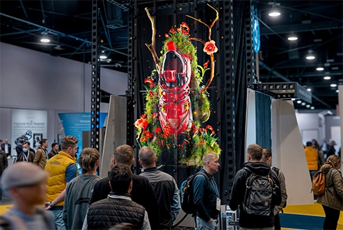 AI gestuurde 3D animaties bvb op beursstand of in kantoor gebouw met hologram projector technologie