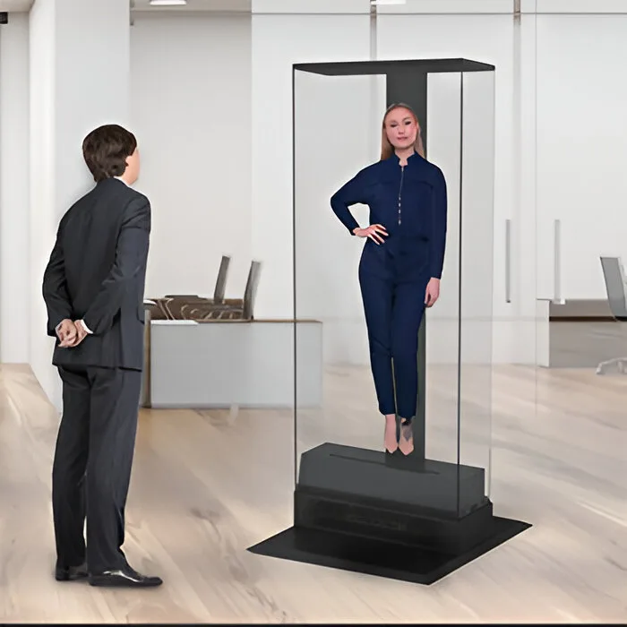 Een corporate campagne gebruikt hologram mens voor interactieve klant interactie